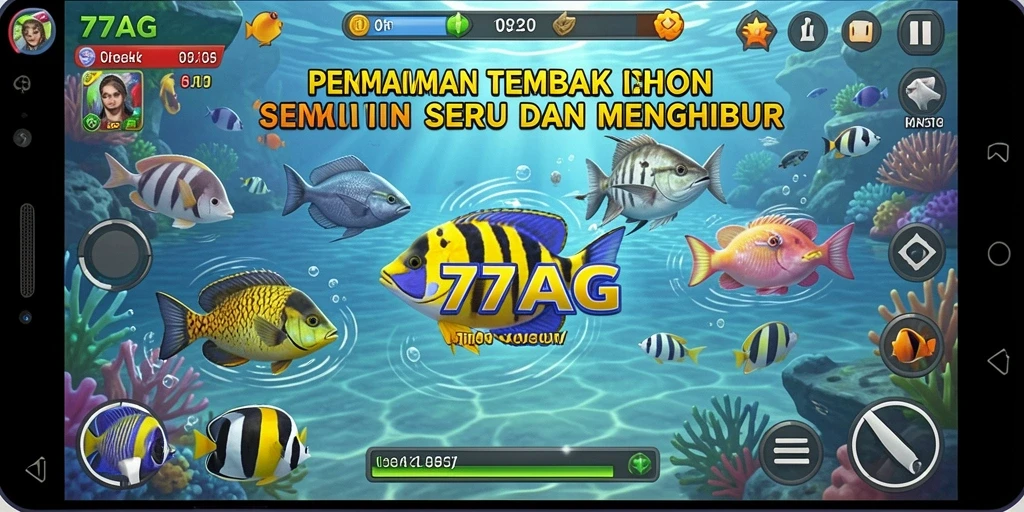 Tampilan gameplay seru dalam 77AG saat menembak ikan.
