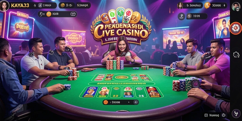 Tampilan gameplay Live Casino KAYA33 dengan dealer dan pemain lain.