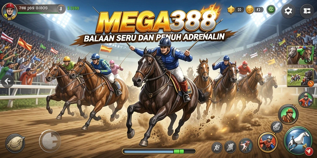 Tampilan gameplay MEGA388 yang mendebarkan dan penuh aksi balapan.