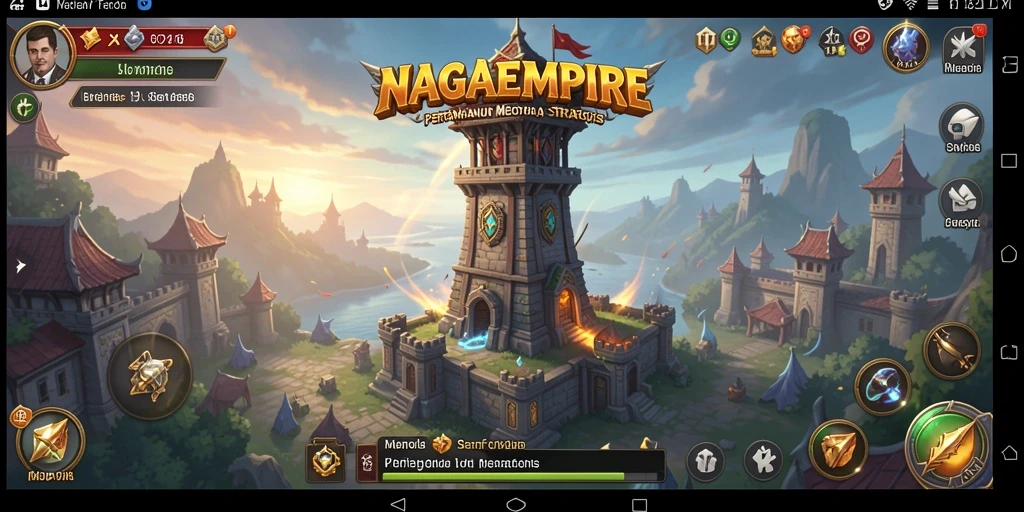 Tampilan menarik dari gameplay strategis NAGAEMPIRE dalam Tower Defense.