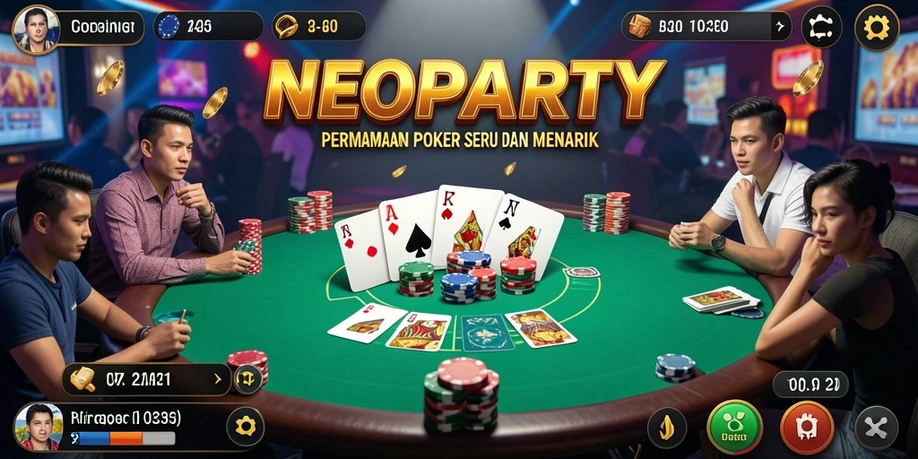 Screenshot gameplay NEOPARTY menampilkan suasana Poker yang menarik.