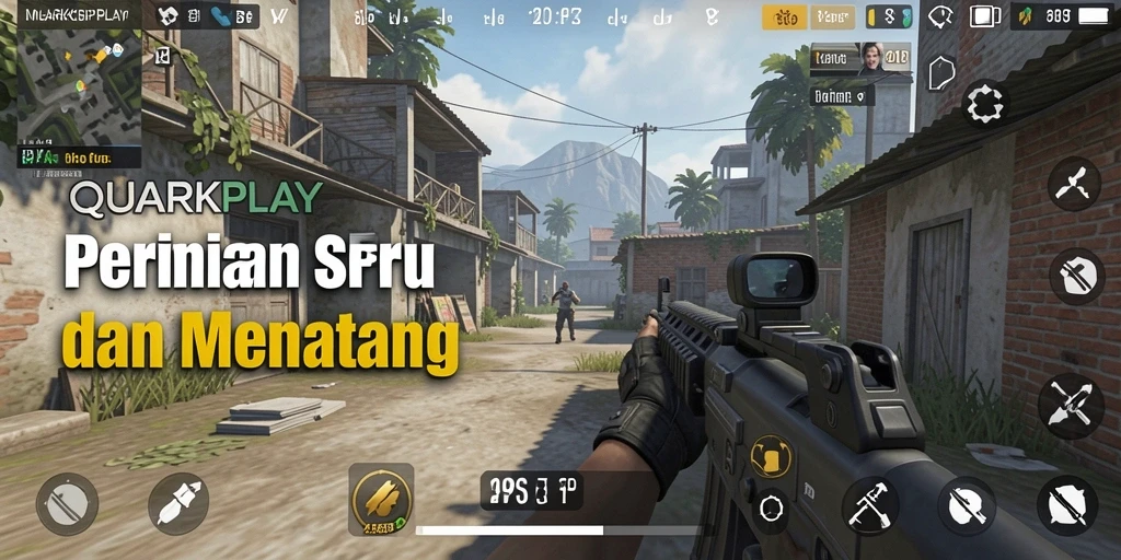 Screenshot gameplay QUARKPLAY menampilkan aksi menembak intens.