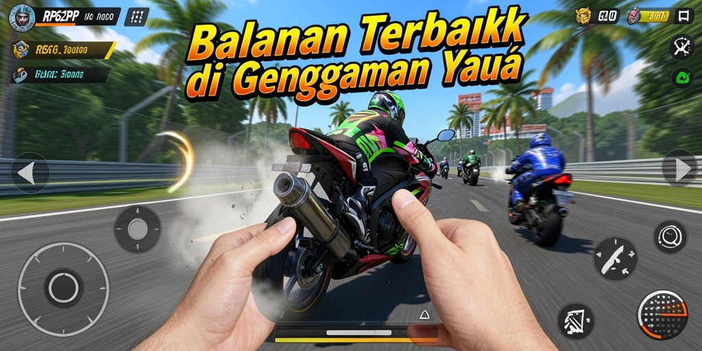 Screenshot utama RP62RP menampilkan adrenalin balapan motor dengan kecepatan tinggi.
