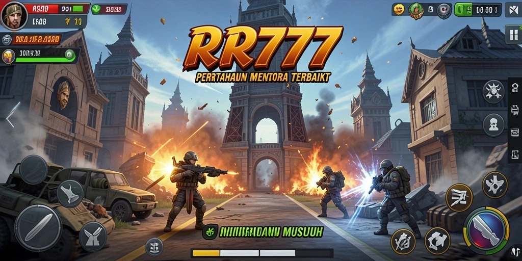 Screenshot gameplay RR777 yang menunjukkan pertahanan menara yang strategis.