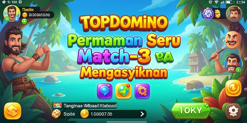 Screenshot utama TOPDOMINO menampilkan gameplay Match-3 yang seru dan penuh warna.