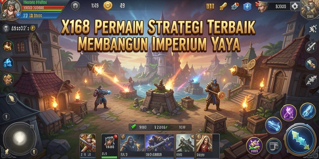 Tangkapan layar gameplay <strong>X168</strong> yang menampilkan strategi dan pertarungan megah.